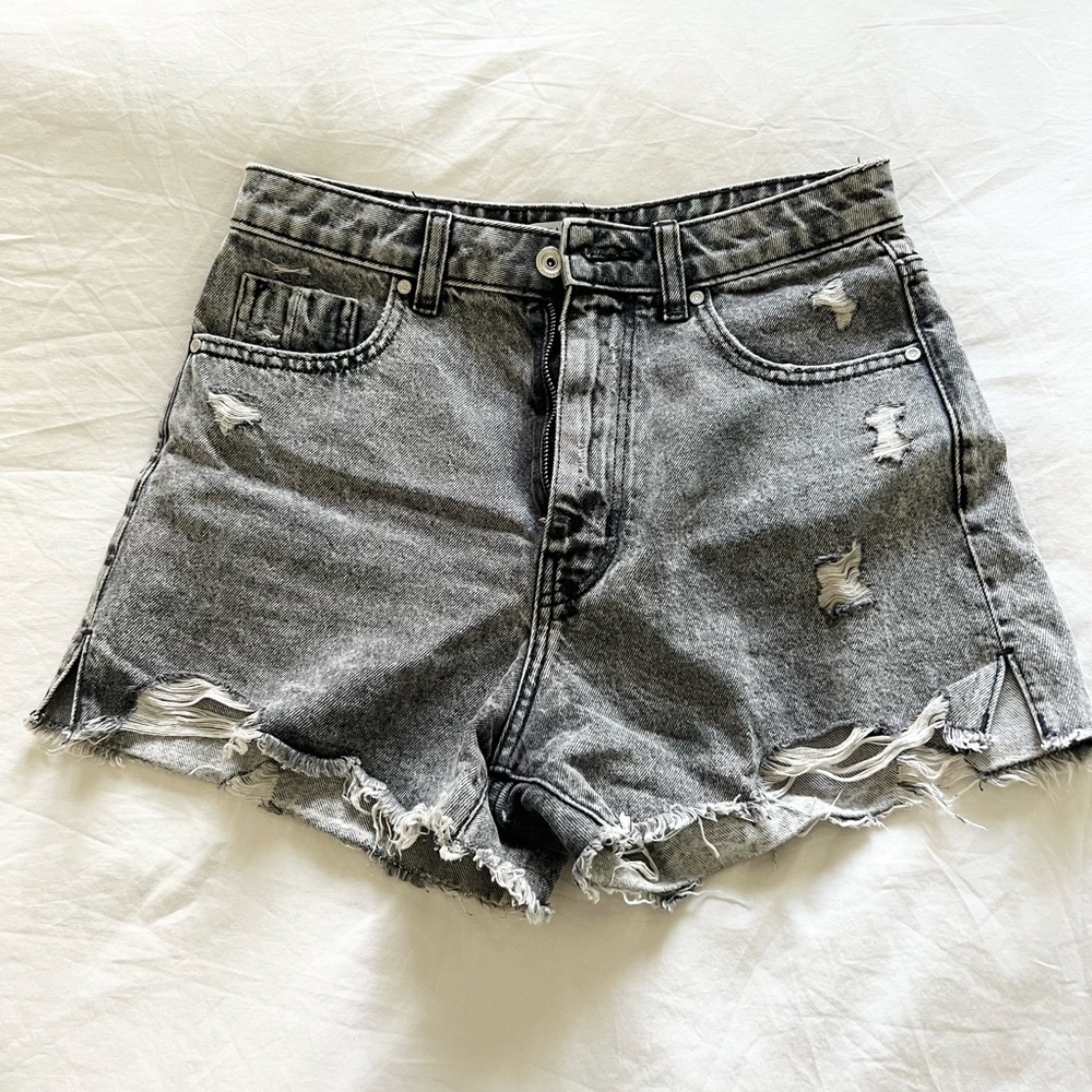 Zara Distressed Gray Denim Shorts
